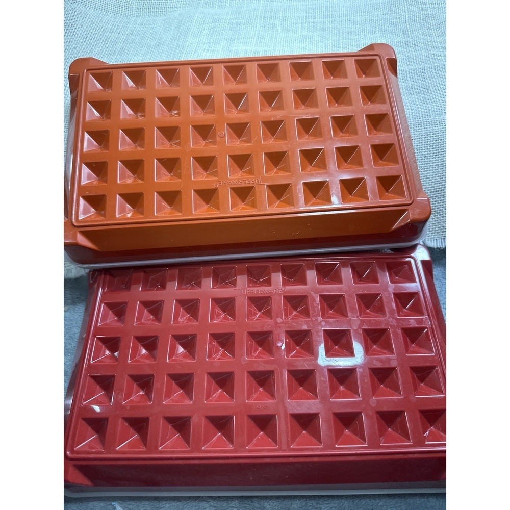 Tupperware Bacon Keeper Meat Keeper Set Orange Rust Red Refrigerator Storage